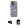 MARSİLYAN™- iPhone 14 Pro Kılıf Nova Işık Prime - Siyah Buffer Hayalet Cam Ekran Koruyucu + Gold Raze Metal Kamera Lens