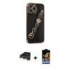 MARSİLYAN™- iPhone 14 Pro Kılıf Nova Işık Prime - Siyah Buffer Hayalet Cam Ekran Koruyucu + Gold Raze Metal Kamera Lens