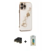 MARSİLYAN™- iPhone 14 Pro Kılıf Nova Işık Prime - Siyah Polymer Nano Ekran Koruyucu + Gold Raze Metal Kamera Lens