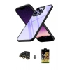 MARSİLYAN™- iPhone 14 Pro Kılıf Nova Işık Serisi - Siyah Buffer Cam Ekran Koruyucu + Raze Metal Kamera Lens - GD