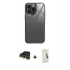MARSİLYAN™- iPhone 14 Pro Kılıf Odak Doku - Şeffaf Pasifik Cam Ekran Koruyucu + Raze Metal Kamera Lens - GD