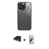 MARSİLYAN™- iPhone 14 Pro Kılıf Odak Doku - Siyah Bilvis 3D Mat Cam Ekran Koruyucu + Raze Metal Kamera Lens - GD
