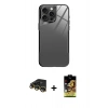 MARSİLYAN™- iPhone 14 Pro Kılıf Odak Doku - Siyah Buffer Cam Ekran Koruyucu + Raze Metal Kamera Lens - GD
