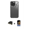 MARSİLYAN™- iPhone 14 Pro Kılıf Odak Doku - Siyah Buffer Hayalet Cam Ekran Koruyucu + Raze Metal Kamera Lens - GD