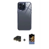 MARSİLYAN™- iPhone 14 Pro Kılıf Odak Doku - Siyah Buffer Hayalet Cam Ekran Koruyucu + Raze Metal Kamera Lens - GD