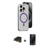 MARSİLYAN™- iPhone 14 Pro Kılıf Odak Form Özel Seri - Siyah 3D Antistatik Hayalet Cam Ekran Koruyucu + Raze Metal Kamera Lens - GD