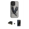 MARSİLYAN™- iPhone 14 Pro Kılıf Odak Klasik Serisi - Siyah 3D Antistatik Hayalet Cam Ekran Koruyucu + Raze Metal Kamera Lens - GD