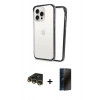 MARSİLYAN™- iPhone 14 Pro Kılıf Pusula Asil Koleksiyonu - Siyah 3D Antistatik Hayalet Cam Ekran Koruyucu + Raze Metal Kamera Lens - GD