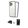 MARSİLYAN™- iPhone 14 Pro Kılıf Pusula Asil Koleksiyonu - Siyah 3D Antistatik Hayalet Cam Ekran Koruyucu + Raze Metal Kamera Lens - GD