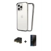 MARSİLYAN™- iPhone 14 Pro Kılıf Pusula Asil Koleksiyonu - Siyah 3D Antistatik Hayalet Cam Ekran Koruyucu + Raze Metal Kamera Lens - GD