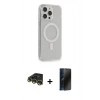 MARSİLYAN™- iPhone 14 Pro Kılıf Pusula Çizgi Koleksiyonu - Siyah 3D Antistatik Hayalet Cam Ekran Koruyucu + Gold Raze Metal Kamera Lens