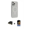 MARSİLYAN™- iPhone 14 Pro Kılıf Pusula Çizgi Koleksiyonu - Siyah Buffer Hayalet Cam Ekran Koruyucu + Raze Metal Kamera Lens - GD
