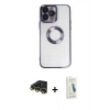 MARSİLYAN™- iPhone 14 Pro Kılıf Pusula Form - Şeffaf Pasifik Cam Ekran Koruyucu + Raze Metal Kamera Lens - GD
