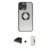 MARSİLYAN™- iPhone 14 Pro Kılıf Pusula Form - Şeffaf Pasifik Cam Ekran Koruyucu + Raze Metal Kamera Lens - GD