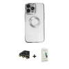 MARSİLYAN™- iPhone 14 Pro Kılıf Pusula Form - Şeffaf Pasifik Cam Ekran Koruyucu + Raze Metal Kamera Lens - GD