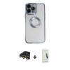 MARSİLYAN™- iPhone 14 Pro Kılıf Pusula Form - Şeffaf Pasifik Cam Ekran Koruyucu + Raze Metal Kamera Lens - GD