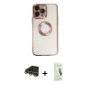MARSİLYAN™- iPhone 14 Pro Kılıf Pusula Form - Şeffaf Pasifik Cam Ekran Koruyucu + Raze Metal Kamera Lens - GD