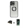 MARSİLYAN™- iPhone 14 Pro Kılıf Pusula Form - Siyah 360 Mat Full Body Arka Koruyucu + Raze Metal Kamera Lens - GD