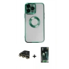 MARSİLYAN™- iPhone 14 Pro Kılıf Pusula Form - Siyah 360 Mat Full Body Arka Koruyucu + Raze Metal Kamera Lens - GD