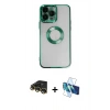 MARSİLYAN™- iPhone 14 Pro Kılıf Pusula Form - Siyah 3D Antistatik Cam Ekran Koruyucu + Raze Metal Kamera Lens - GD