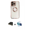 MARSİLYAN™- iPhone 14 Pro Kılıf Pusula Form - Siyah 3D Antistatik Cam Ekran Koruyucu + Raze Metal Kamera Lens - GD