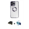 MARSİLYAN™- iPhone 14 Pro Kılıf Pusula Form - Siyah 3D Antistatik Cam Ekran Koruyucu + Raze Metal Kamera Lens - GD
