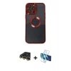MARSİLYAN™- iPhone 14 Pro Kılıf Pusula Form - Siyah 3D Antistatik Cam Ekran Koruyucu + Raze Metal Kamera Lens - GD