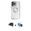 MARSİLYAN™- iPhone 14 Pro Kılıf Pusula Form - Siyah 3D Antistatik Cam Ekran Koruyucu + Raze Metal Kamera Lens - GD
