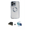 MARSİLYAN™- iPhone 14 Pro Kılıf Pusula Form - Siyah 3D Antistatik Cam Ekran Koruyucu + Raze Metal Kamera Lens - GD