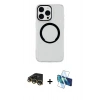 MARSİLYAN™- iPhone 14 Pro Kılıf Pusula Form - Siyah 3D Antistatik Cam Ekran Koruyucu + Raze Metal Kamera Lens - GD