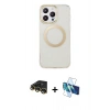 MARSİLYAN™- iPhone 14 Pro Kılıf Pusula Form - Siyah 3D Antistatik Cam Ekran Koruyucu + Raze Metal Kamera Lens - GD