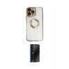 MARSİLYAN™- iPhone 14 Pro Kılıf Pusula Form - Siyah 3D Antistatik Hayalet Cam Ekran Koruyucu
