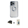 MARSİLYAN™- iPhone 14 Pro Kılıf Pusula Form - Siyah 6D Mat Seramik Hayalet Nano Ekran Koruyucu + Gold Raze Metal Kamera Lens