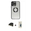 MARSİLYAN™- iPhone 14 Pro Kılıf Pusula Form - Siyah 6D Mat Seramik Hayalet Nano Ekran Koruyucu + Gold Raze Metal Kamera Lens