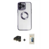 MARSİLYAN™- iPhone 14 Pro Kılıf Pusula Form - Siyah 6D Mat Seramik Hayalet Nano Ekran Koruyucu + Gold Raze Metal Kamera Lens