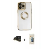 MARSİLYAN™- iPhone 14 Pro Kılıf Pusula Form - Siyah 6D Mat Seramik Hayalet Nano Ekran Koruyucu + Gold Raze Metal Kamera Lens
