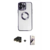 MARSİLYAN™- iPhone 14 Pro Kılıf Pusula Form - Siyah Bilvis 3D Mat Cam Ekran Koruyucu + Raze Metal Kamera Lens - GD