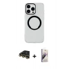 MARSİLYAN™- iPhone 14 Pro Kılıf Pusula Form - Siyah Bilvis 3D Mat Cam Ekran Koruyucu + Raze Metal Kamera Lens - GD