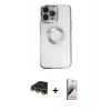 MARSİLYAN™- iPhone 14 Pro Kılıf Pusula Form - Siyah Bilvis 3D Mat Cam Ekran Koruyucu + Raze Metal Kamera Lens - GD