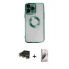 MARSİLYAN™- iPhone 14 Pro Kılıf Pusula Form - Siyah Bilvis 3D Mat Cam Ekran Koruyucu + Raze Metal Kamera Lens - GD