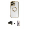 MARSİLYAN™- iPhone 14 Pro Kılıf Pusula Form - Siyah Bilvis 3D Mat Cam Ekran Koruyucu + Raze Metal Kamera Lens - GD