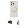 MARSİLYAN™- iPhone 14 Pro Kılıf Pusula Form - Siyah Bilvis 3D Mat Cam Ekran Koruyucu + Raze Metal Kamera Lens - GD