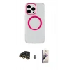 MARSİLYAN™- iPhone 14 Pro Kılıf Pusula Form - Siyah Bilvis 3D Mat Cam Ekran Koruyucu + Raze Metal Kamera Lens - GD