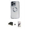 MARSİLYAN™- iPhone 14 Pro Kılıf Pusula Form - Siyah Bilvis 3D Mat Cam Ekran Koruyucu + Raze Metal Kamera Lens - GD