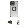 MARSİLYAN™- iPhone 14 Pro Kılıf Pusula Form - Siyah Bilvis 3D Mat Cam Ekran Koruyucu + Raze Metal Kamera Lens - GD
