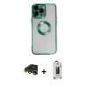 MARSİLYAN™- iPhone 14 Pro Kılıf Pusula Form - Siyah Bilvis Hayalet Cam Ekran Koruyucu + Raze Metal Kamera Lens - GD