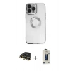 MARSİLYAN™- iPhone 14 Pro Kılıf Pusula Form - Siyah Bilvis Hayalet Cam Ekran Koruyucu + Raze Metal Kamera Lens - GD