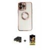 MARSİLYAN™- iPhone 14 Pro Kılıf Pusula Form - Siyah Buffer Cam Ekran Koruyucu + Raze Metal Kamera Lens - GD