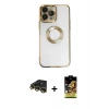 MARSİLYAN™- iPhone 14 Pro Kılıf Pusula Form - Siyah Buffer Cam Ekran Koruyucu + Raze Metal Kamera Lens - GD