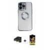 MARSİLYAN™- iPhone 14 Pro Kılıf Pusula Form - Siyah Buffer Cam Ekran Koruyucu + Raze Metal Kamera Lens - GD